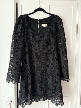 Anthropologie Maeve Embroidered Lace Black Mini Dress size 4